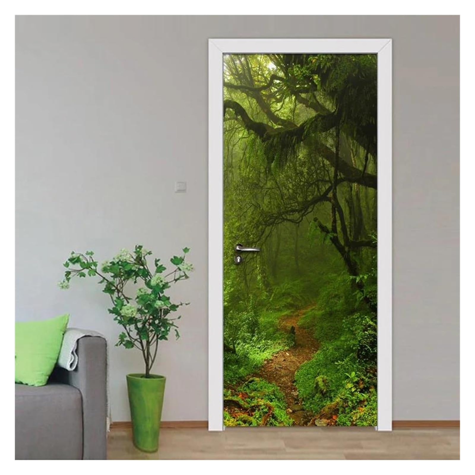Papier peint auto-adhésif de porte forêt 3D, sticker mural et affiche maison