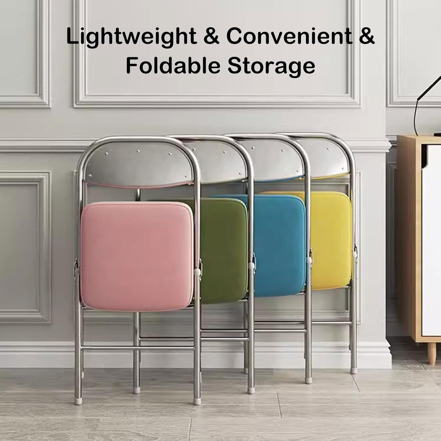 Folding Chairs with Padded Seats for Outdoor & Indoor,Portable Event Chairs PU Seating,Stackable Commercial Seats for Office,Easy to Use and Store(Grey)