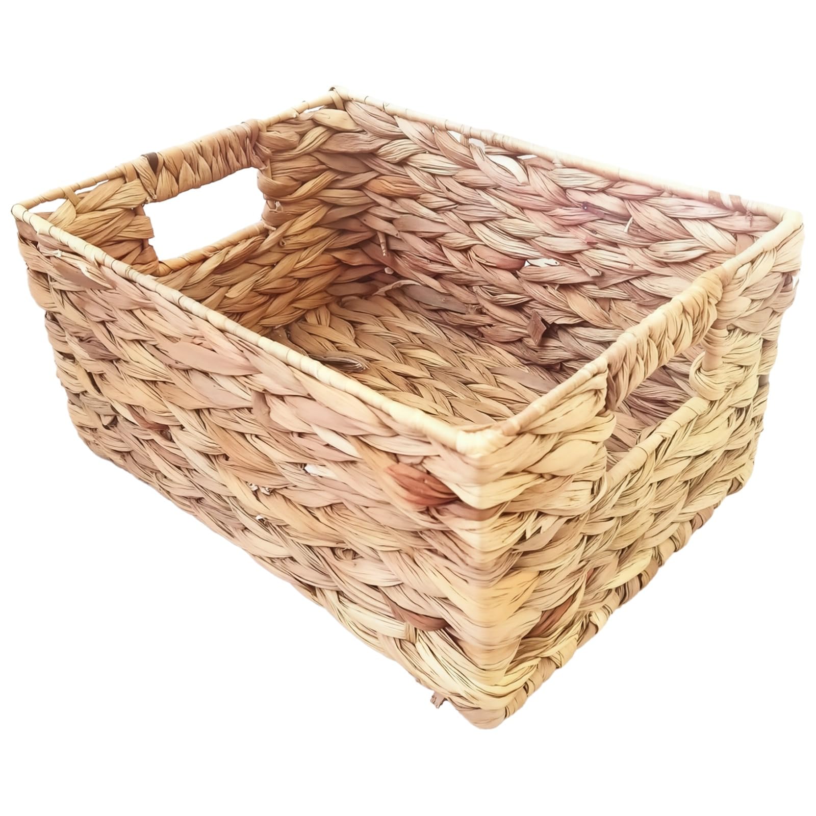 Wiklinowy kosz do przechowywania z uchwytami, ręcznie wykonany organizer na trawę na zabawki, ręczniki, książki i nie tylko, 36 x 28 x 17 cm, do przechowywania na biurku lub na podłodze