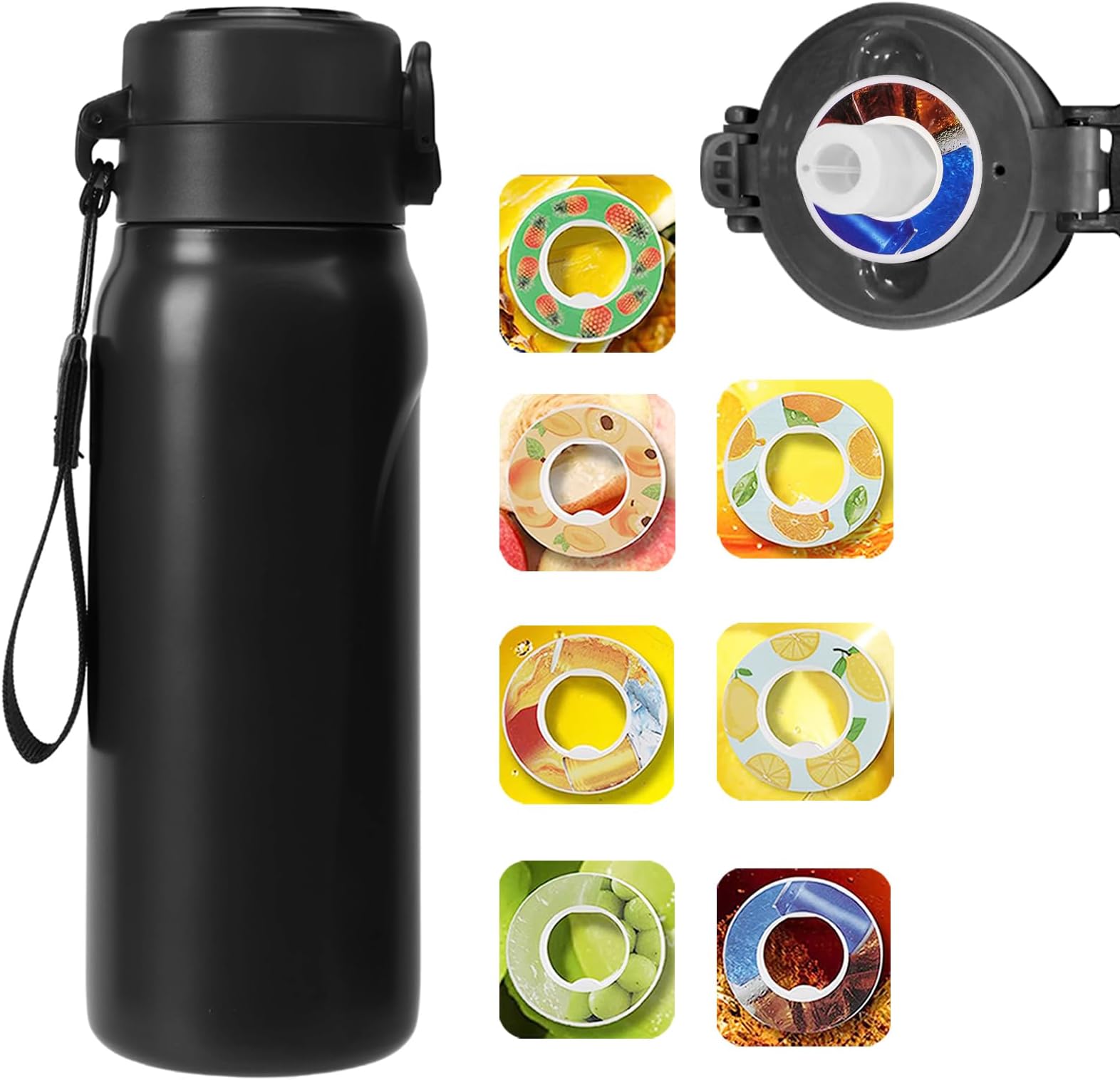 Air Insulated Water Bottle with Flavour pods, 700ml Air Water 304 Stainless Steel Bottle Double Layer Vacuum Starter Up Set Drinking Bottles Scented 0 Sugar(with 1 Flavor Pod)
