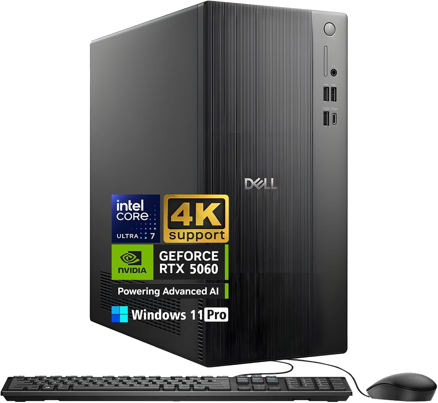 Dell Tower Desktop, NVIDIA RTX 5060, Intel Ultra 7 265F (20 Cores, Up to 5.3 GHz), 32GB DDR5 5600MT/s RAM, 2TB SSD, Bluetooth 5.4, Wi-Fi 6, Wired Keyboard & Mouse, Win 11 Pro