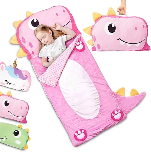 Miniatura 9 de Primlect Saco de Dormir para Niños con Almohada, Tapete de Siesta Más Grande para Niños Pequeños, Saco de Dormir de Peluche para Niños y Niñas,