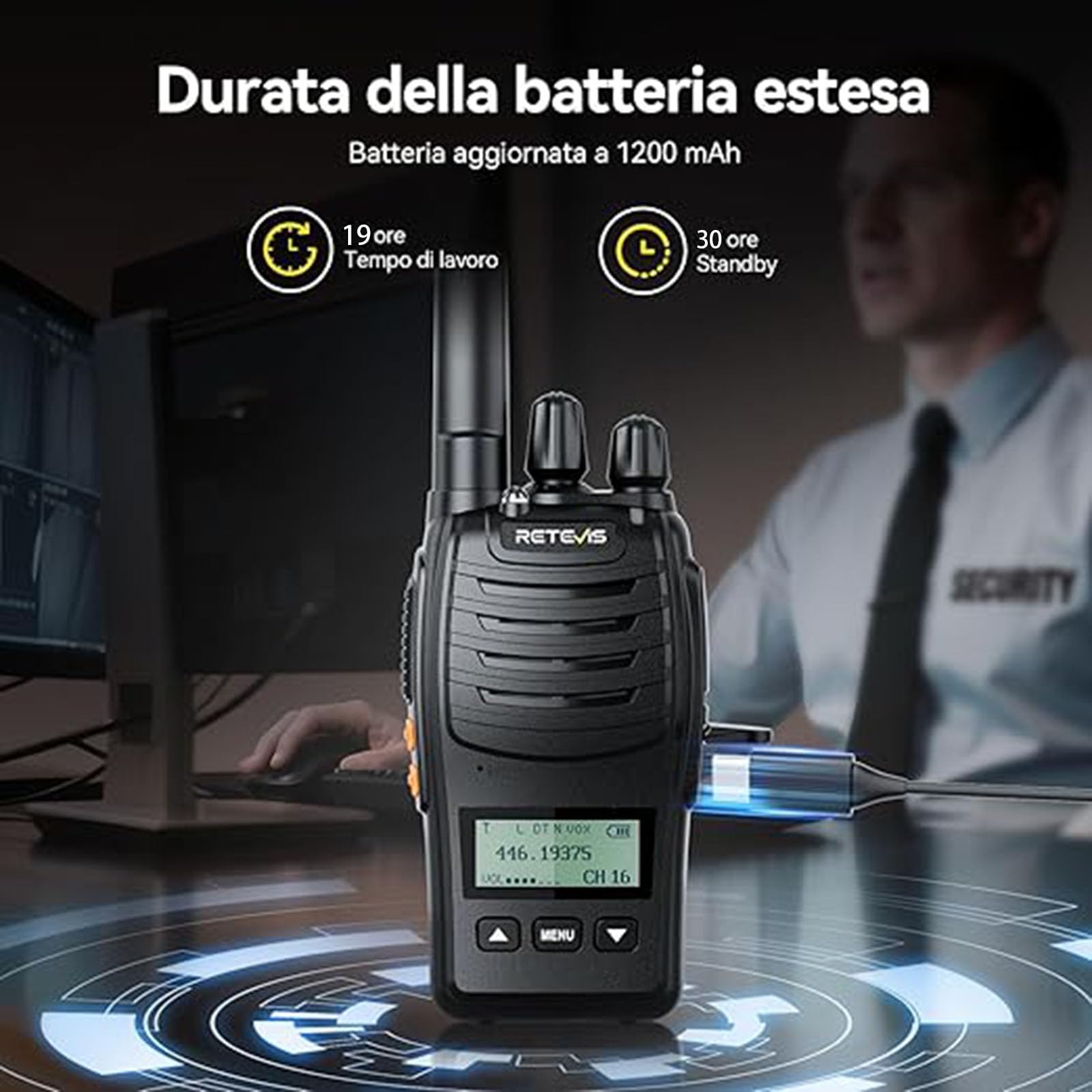 Retevis H777D Walkie Talkie PMR446, Ricetrasmittenti con Caricabatterie a 10 Vie, Display LCD, Wolky Toki Portatile con Auricolare per Sicurezza, Hotel (Confezione da 10)