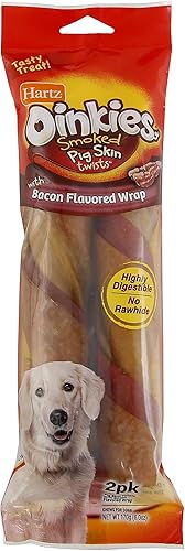 Hartz Oinkies - Golosinas masticables naturales para perros, con diseño de cerdo ahumado y tocino, paquete de 2