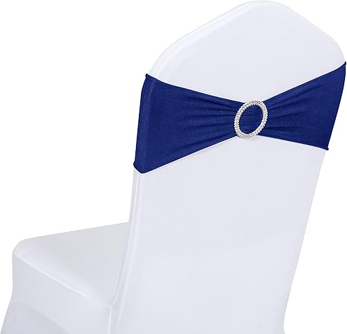 Vista 15 de Obstal 50 cintas elásticas de elastano para sillas de recepción de boda, bandas elásticas universales para sillas con hebilla deslizante para Negro