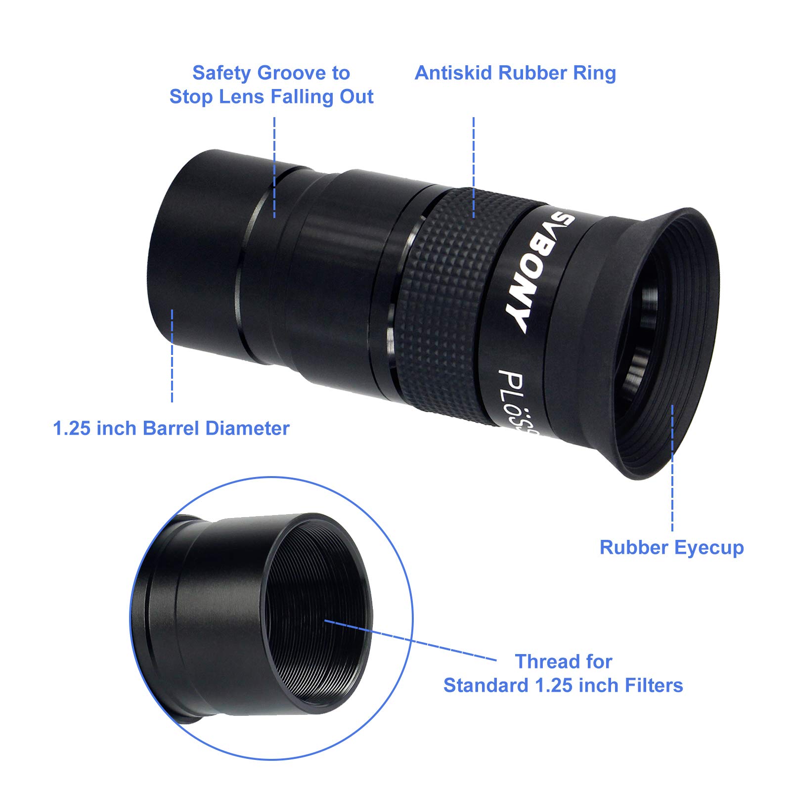 Svbony Oculaire Télescope 40mm, 1,25 Pouces Oculaire Plossl 40 Degrés FMC Lentille de Télescope avec Filetage de Filtre pour l'Observation Planétaire de la Lune