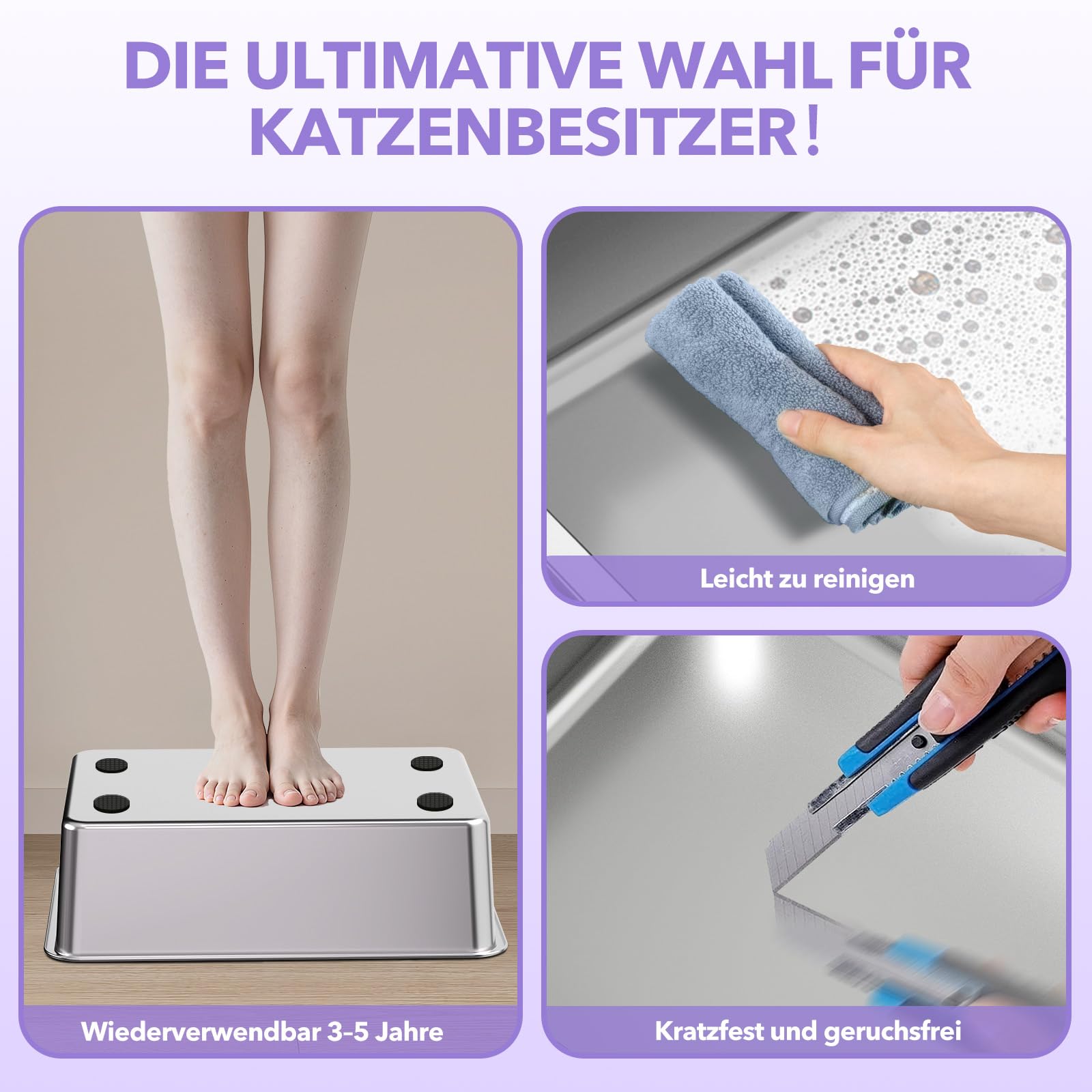XXXL Edelstahl Katzenklo hoher Rand 70 × 50 × 30 cm 90 L offene Katzentoilette Edelstahl für großes Katzen & mehrereKatzen, geruchsfrei, kein Urinverlust, Spritzsicher & leicht zu reinigen Schwarz