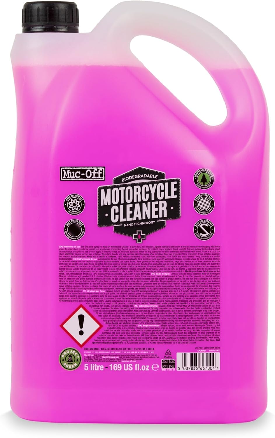 Muc Off Nano-Tech Motorcycle Cleaner, 5 Liter - Fast-Action, Biodegradable Motorbike Cleaning Spray - Safe On All Surfaces and All Types of Motorcycle -667US