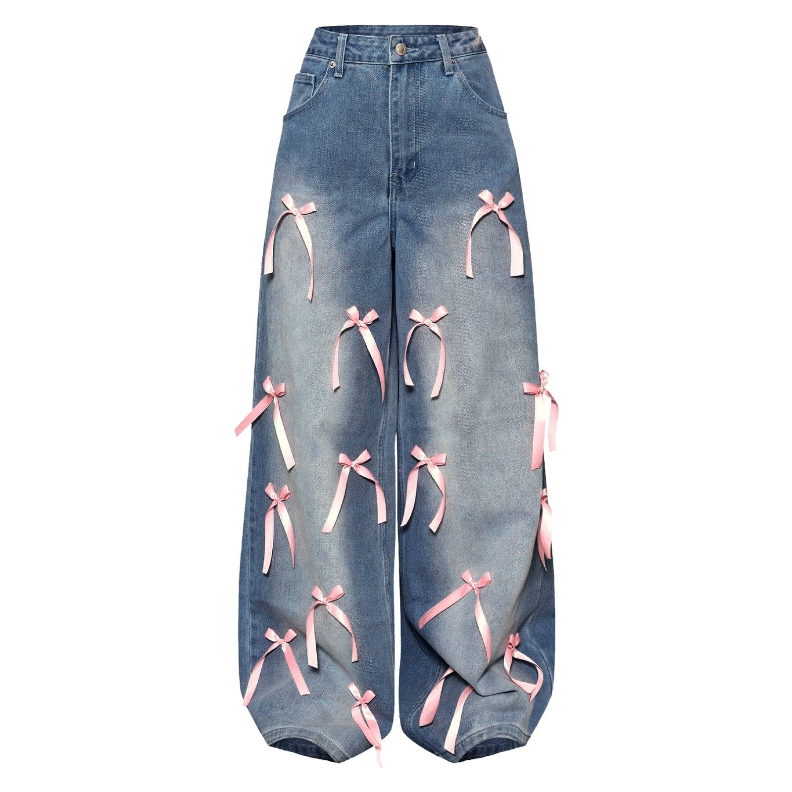 Pantalones De Verano Mujer Deporte, Pantalones Vaqueros Mujer De Trabajo, Pierna Ancha Y Cintura Alta con Lazo Desgastado Corte Holgado Estilo Urbano Pantalón Deportivo Pantalon Pirata