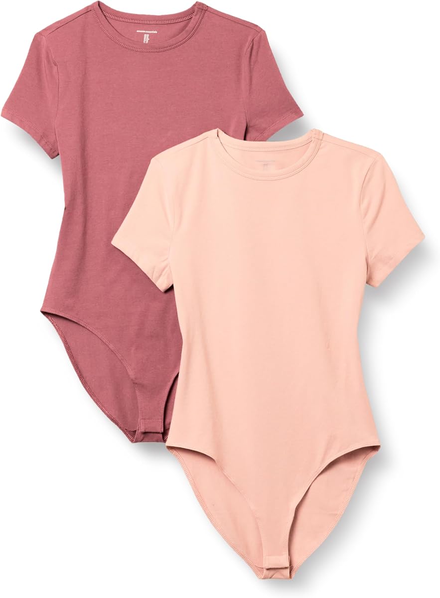 Body de camiseta ajustado de punto de algodón elástico con cuello redondo y manga corta para mujer