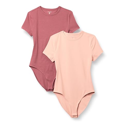 Amazon Essentials Women's Short Sleeve Stretch Cotton Jersey Slim-Fit T-Shirt Bodysuit, Pack of 2