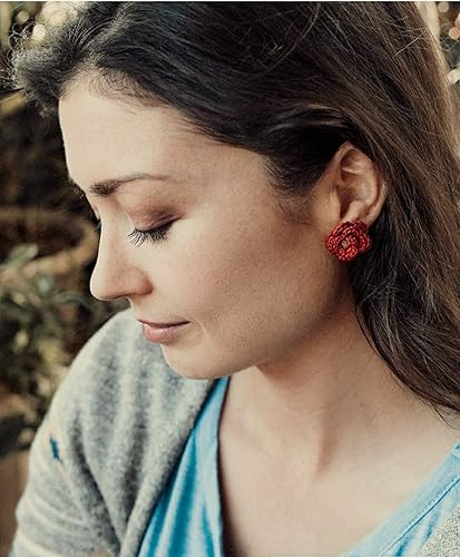 Miniatura 11 de Aretes de rosa para mujer, aretes de flor de moda con cristal de cuarzo transparente Blue