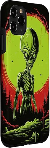 Vista 24 de iPhone 13 Pro Max Cute Green Alien Head UFO Space Face Alien Case