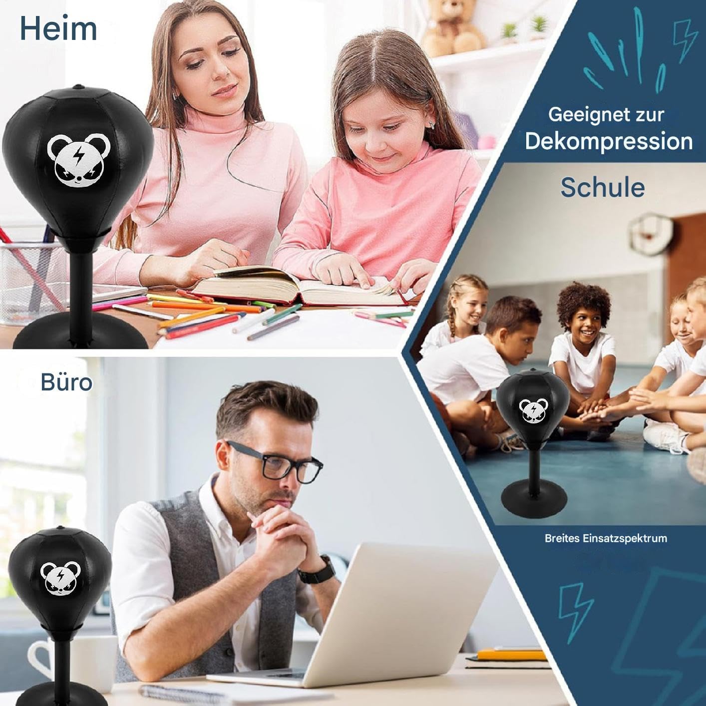 Tisch Boxsack - Schlagball Spielzeug, Stabiler Saugnapf, Trainingsgerät Desktop | Stressabbau für Jugendliche, Erwachsene, Büro, Wohnung, Arbeitszimmer, Wohnheim, Schlafzimmer, Party, Freunde