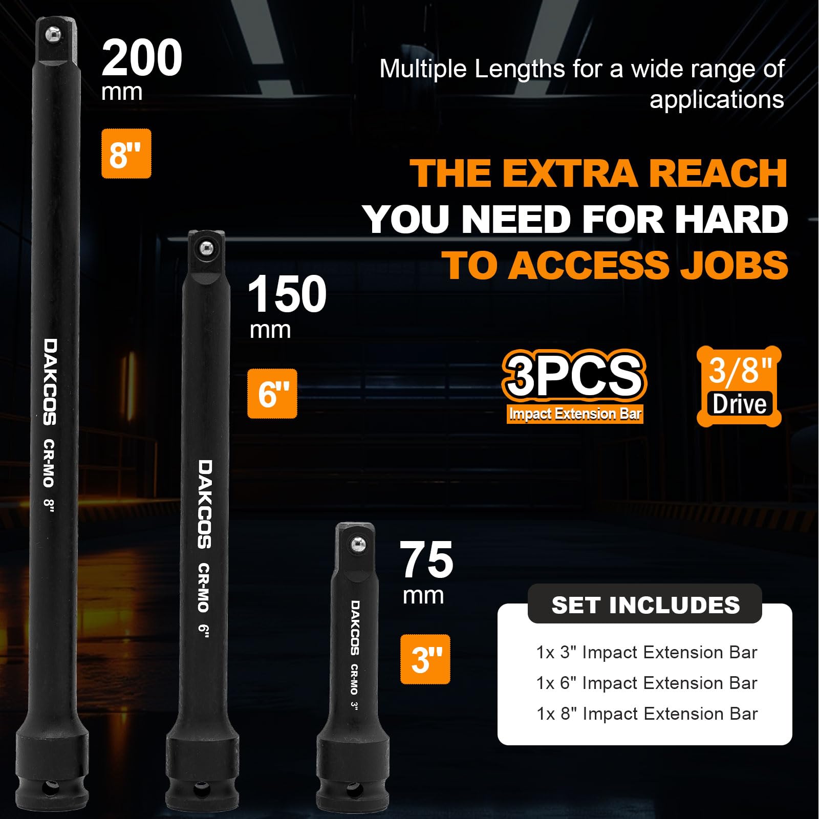 Juego De Barras Extensdion De Enchufe Extra Largo De 3/8