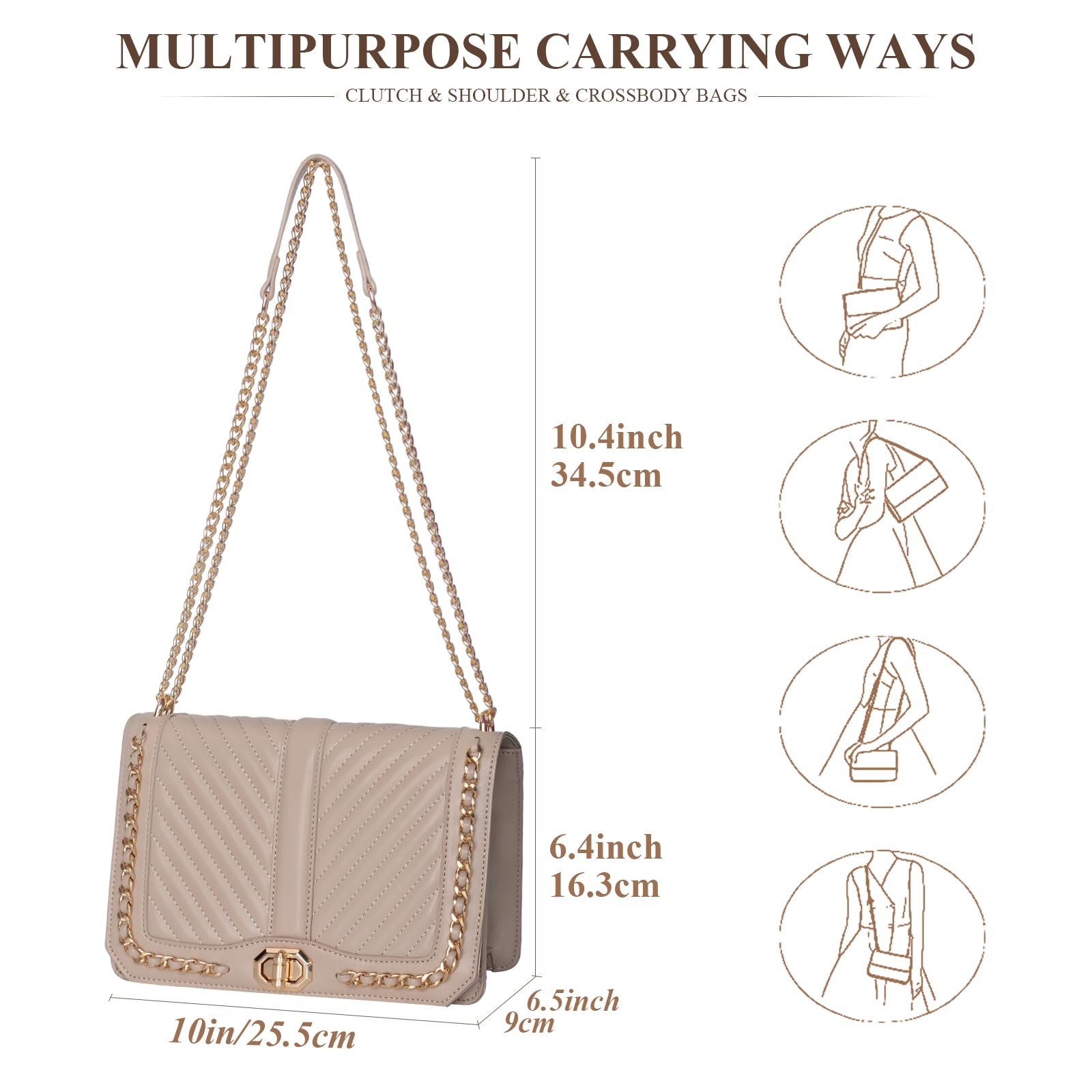 ICOLRAE Small Quilted Crossbody Bag for Women Vegan Leather Trendy Shoulder Bag Cute Designer Phone Wallet Clutch Purse (Sandy)