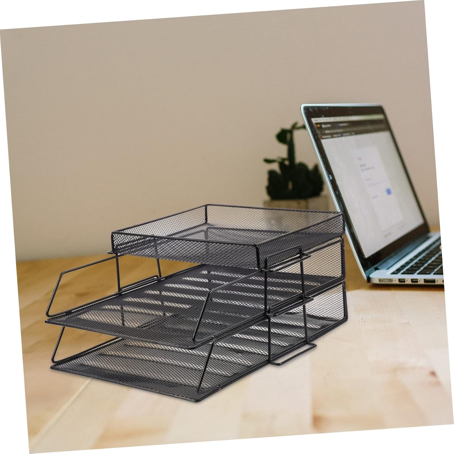 1Pc Multi Layer Mesh Document Rack Office File Organizer for Letter Papers Desktop Storage for Efficient Organization Black