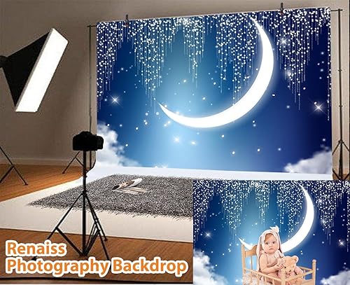 Miniatura 2 de Renaiss Twinkle Twinkle - Telón de fondo de estrella pequeña para sesión de fotos, 10 x 8 pies, media luna, brillante, cielo nocturno, purpurina