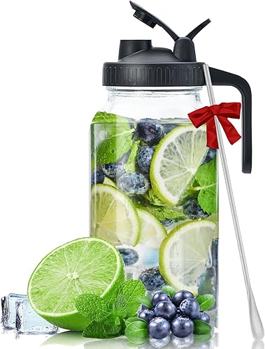 Mason Jar - Tapa de boquilla para verter Jarra de vidrio hermética de 32 onzas con tapa, grado alimenticio y segura, tarro resistente de 1 cuarto