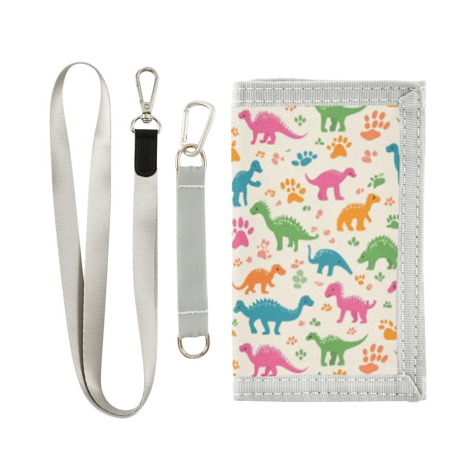 Wusikd Colorful Dinosaurs Kids Wallet for Boys Girls Paw Print Toddler Trifold Wallet Novelty Wallet for Teens Women Men