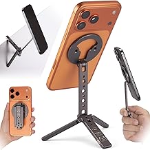 适用于 iPhone 的超紧凑型磁性三脚架 |可折叠挂钩设计、20 个 N52 磁铁、冷鞋和 1/4 英寸螺丝 - 适用于 iPhone 12-17 和 MagSafe 设备的手机支架
