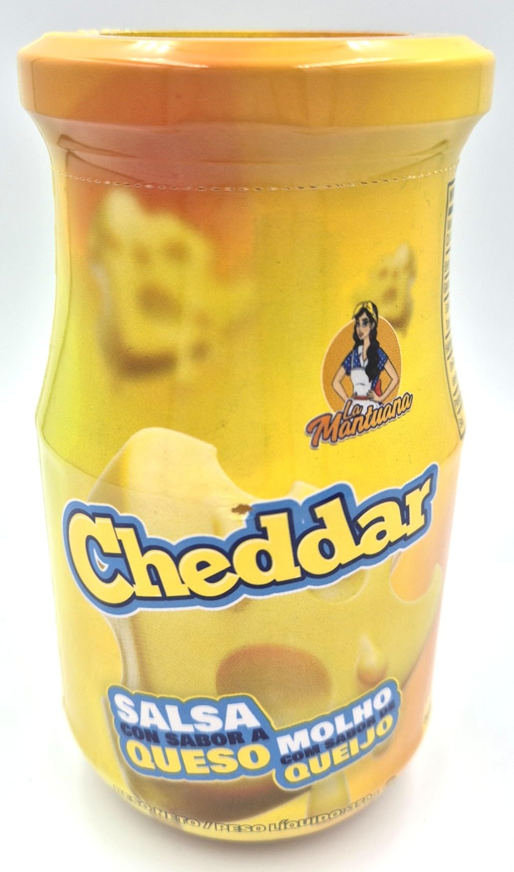 La Mantuana. Cheddar Venezuela. Salsa Aromatizzata Al Formaggio Cheddar. Contenitore da 350 g