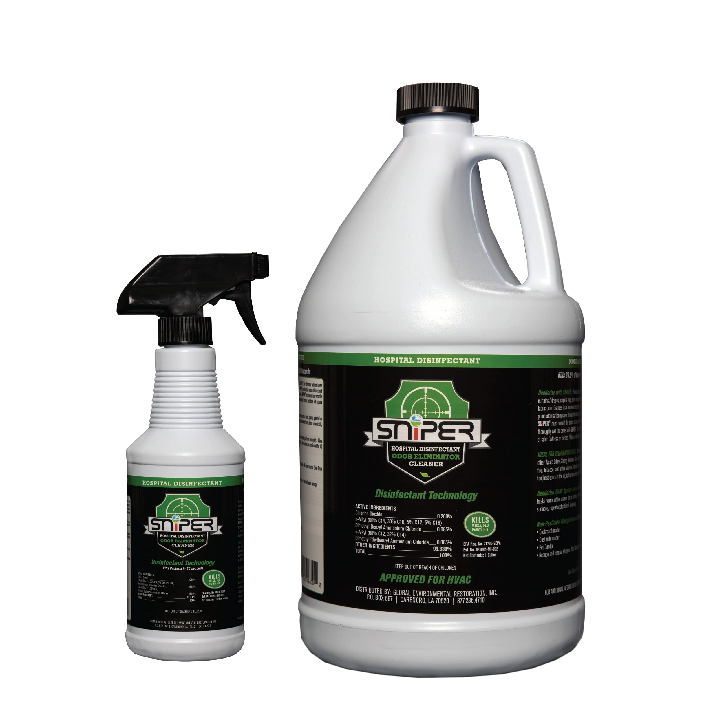SNiPER Hospital Disinfectant Odor Eliminator All-Purpose Cleaner 16 Ounce Spray and 1 Gallon Bottle Set