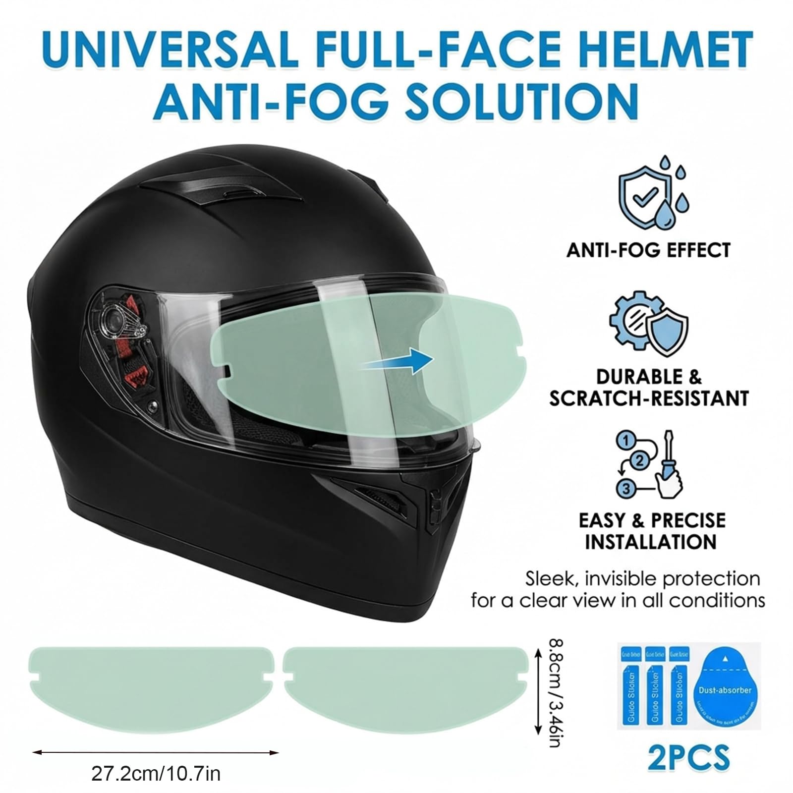 2 PCS Universal Pinlock Visor Insert Film,Anti Fog Helmet Visor Insert, Motorcycle Anti Fog Visor, HD Clear Anti Glare Waterproof Shield for Full Face & Open Face Helmets, Motorbike Helmet Accessories - 2