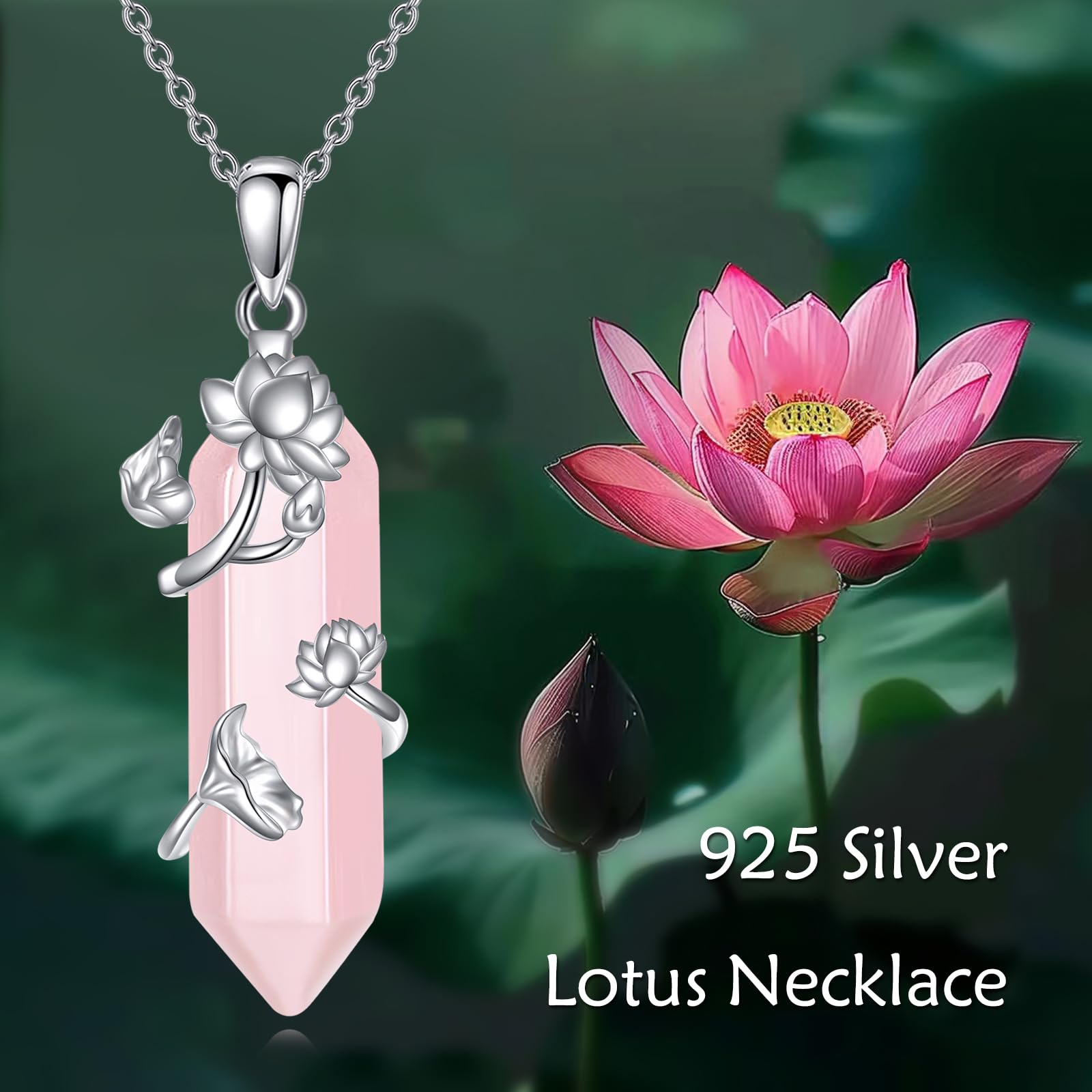 Lotus Blume Halskette 925 Sterling Silber Rosenquarz Anhänger Natürliche Reiki Energie Heilung Schmuck Geschenk Für Frauen Mutter Freund