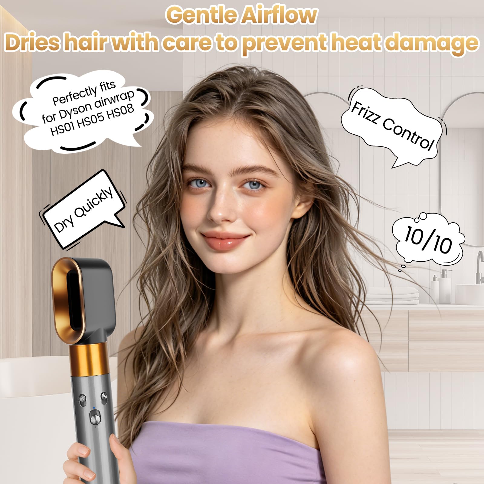 Accessoire de séchage pré-coiffé pour Dyson Airwrap HS01/HS05, buse de rechange préformée compatible avec Dyson Air Wrap, pièce n° 969759-01 doré