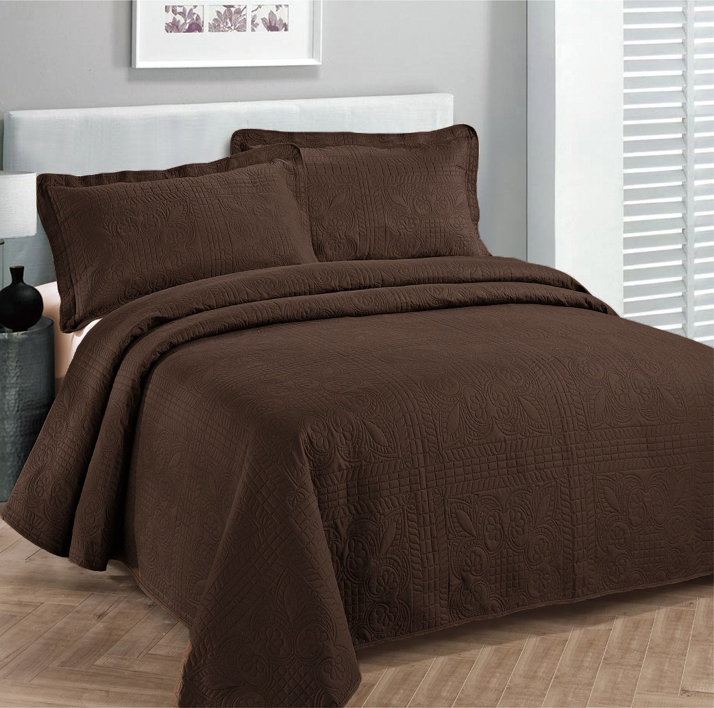 Fancy Collection Luxury Bedspread Coverlet Embossed Bed Cover Solid Coffee New Over Size 118"x106" King/California King