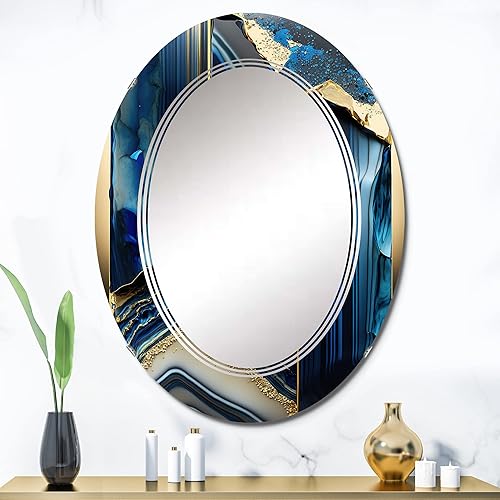 Miniatura 2 de DesignQ Abstract Geode Geometric Blue III - Espejo de tocador, espejos de baño, espejos de pared para sala de estar, dormitorio, espejo ovalado,