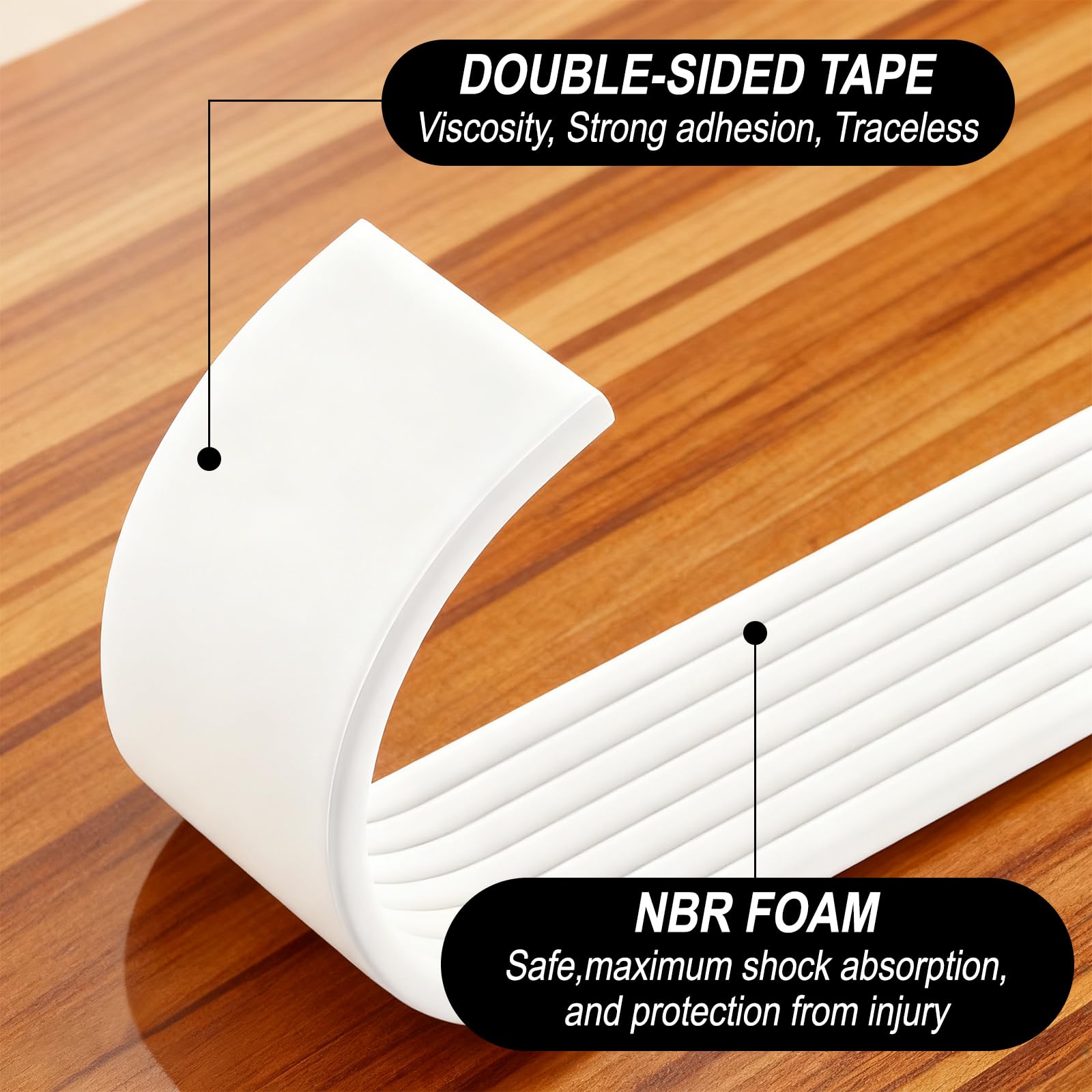 Protector de cantos para bebé, autoadhesivo, 5 m, suave protección para esquinas de bebé, de espuma, para muebles, cama, alféizar de ventana y escritorio (blanco)