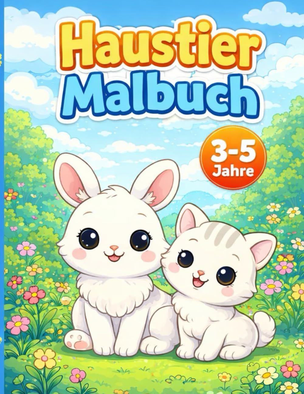 Haustier Malbuch für Kinder 3-5 Jahre: Süße Hunde, Katzen, Hasen & Tierbabys – Einfaches Ausmalbuch mit großen Motiven für Kindergartenkinder