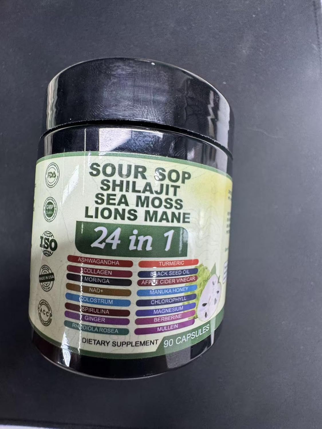 Soursop Capsules - 24 in 1 Graviola Soursop Capsules with Shilajit, Sea Moss, Lions Mane, Turmeric, Ashwagandha, Vegan, Ginger & Manuka Honey and More, Non-GMO, 90capsules - Image 3