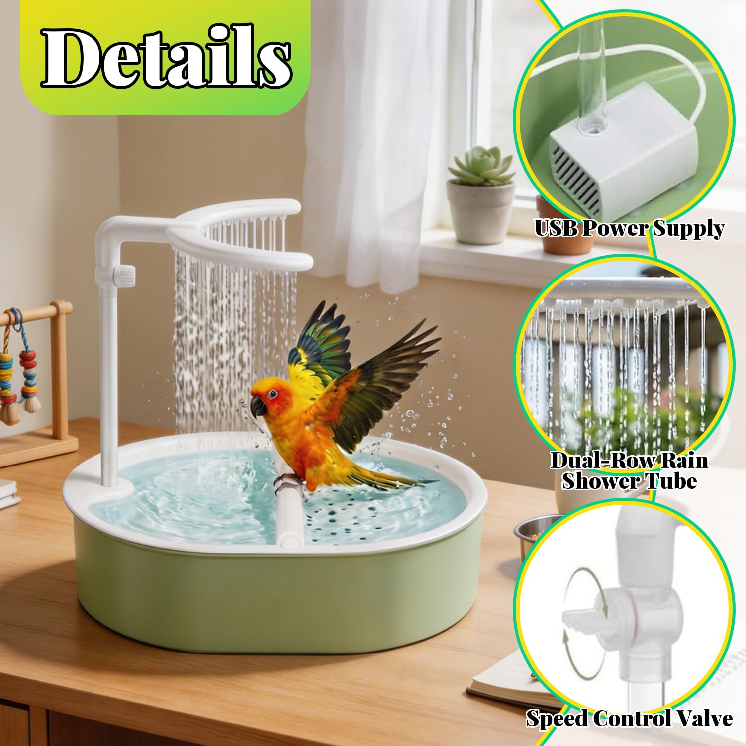 Baño Automático para Pájaros, Ducha para pájaros, Bañera de Ducha para Pájaros, Ducha automática para jaula, Baño para Jaula con Múltiples Salidas, para inseparables, periquitos, pájaros domésticos