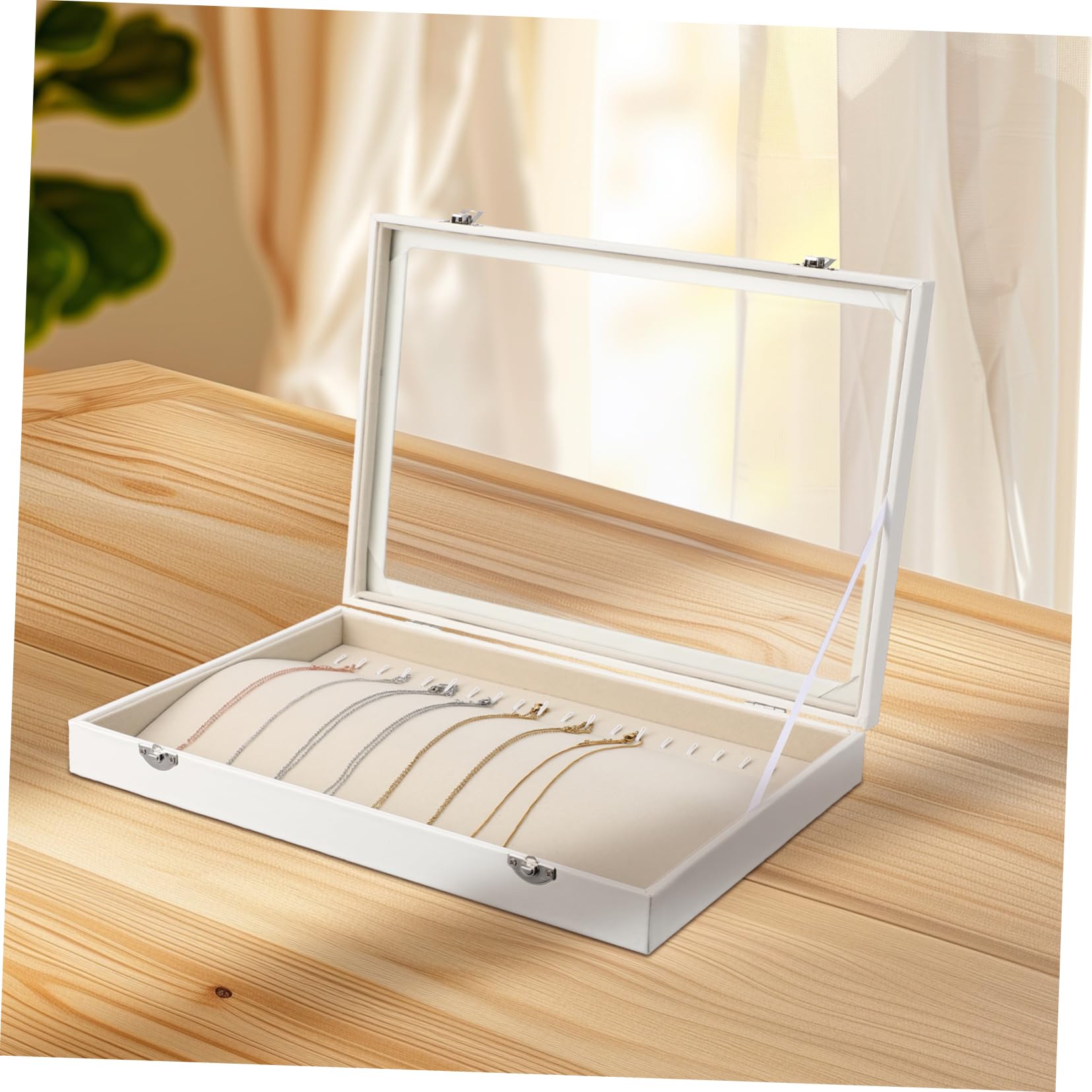 Healvian Caja De Almacenamiento Para Collares De Madera Tapa Transparente Organizador De Joyas Para Mujer Expositor De Collares Seguro Capacidad Grande y Diseño Elegante Adecuado Para Viajes y Diario