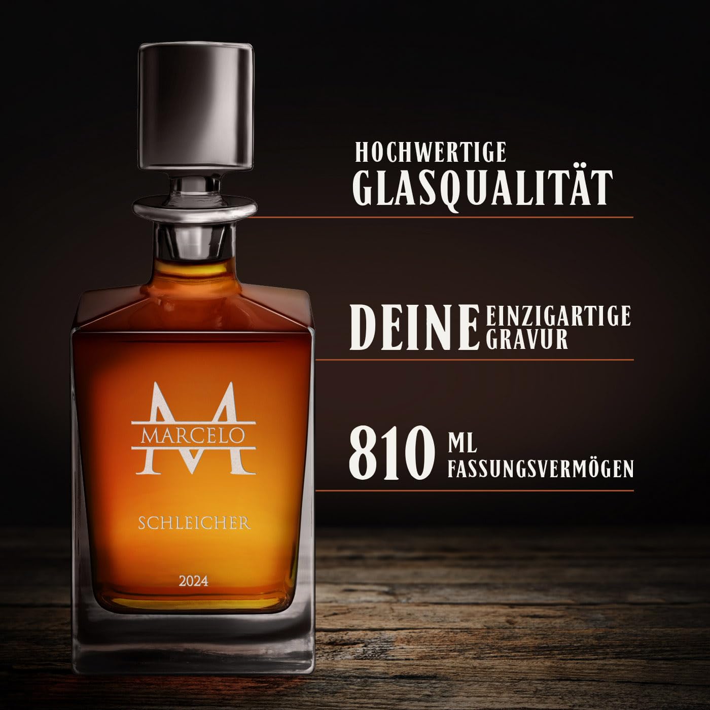 Maverton Whiskey Dekanter 810 ml, 6er Whisky Gläser Set mit Gravur