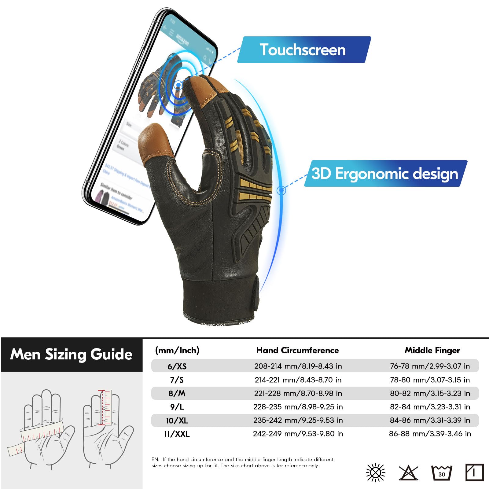 Vgo... Guantes de Trabajo Anti Corte Hombre, Guantes Resistentes al Corte 360° para Carpintería Forestal Almacén Camionero, 1 par
