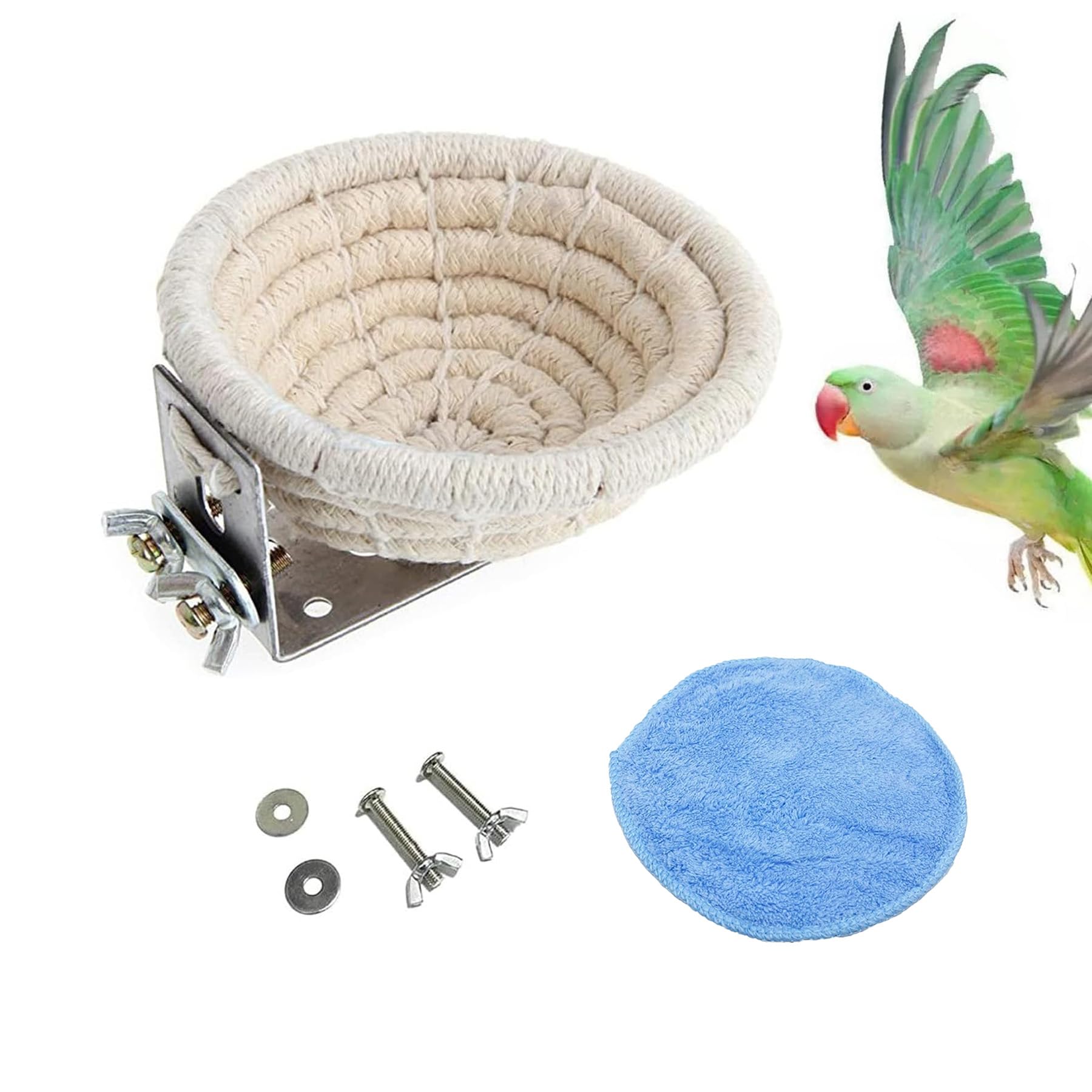 winmiya Cotton Bird House Bird Nest with Set dcrew for Budgie Parakeet Cockatiel Parakeet Conure Canary Finch Lovebird Small Parrot(Newly added blue velvet pad)