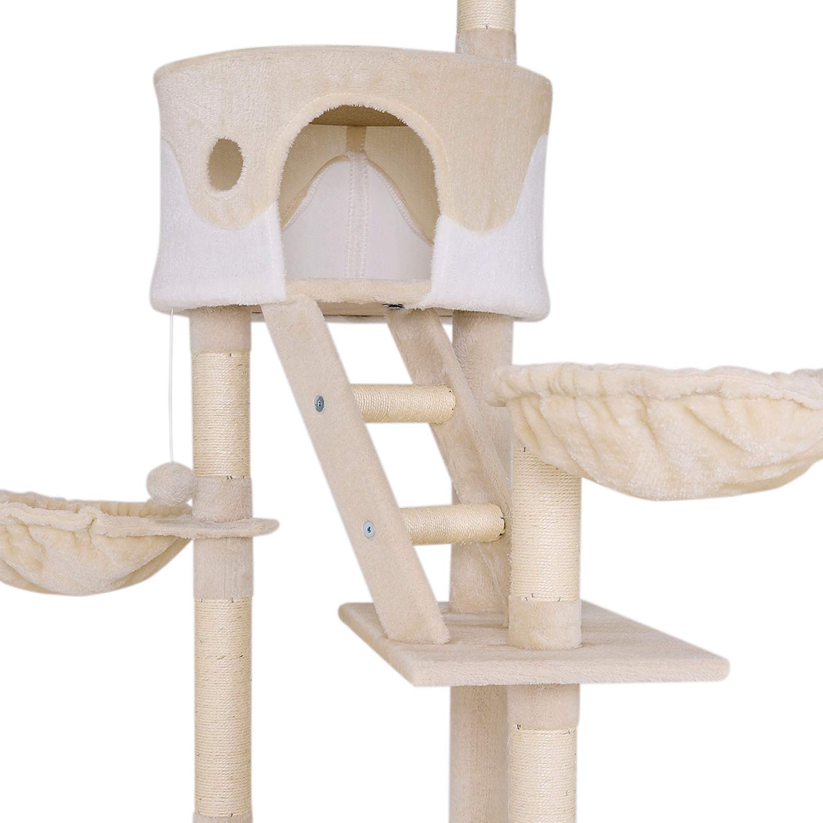 lionto XXL Árbol Rascador Escalador para Gatos Altura Ajustable del Techor 230-250 cm, Beige/Blanco