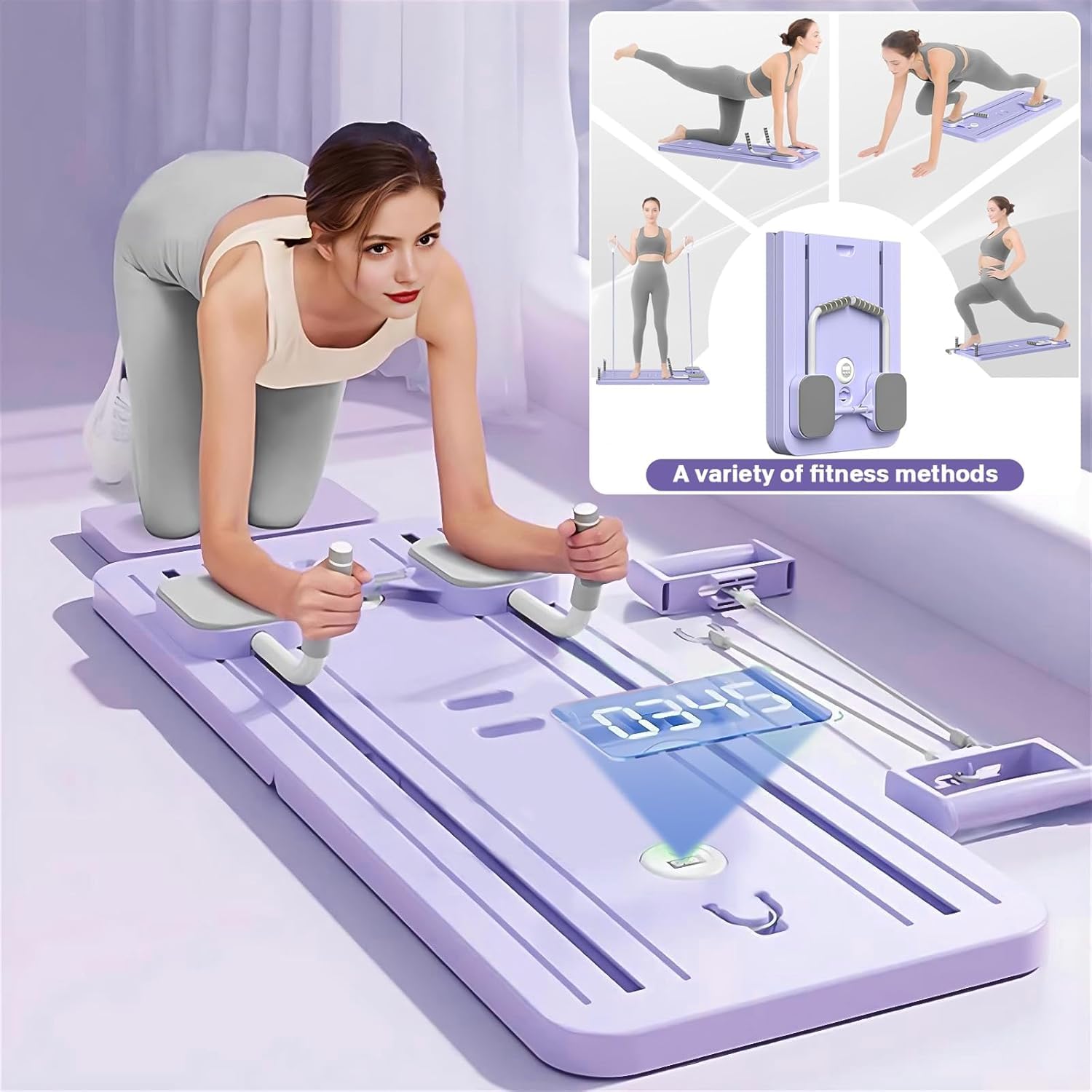 VHV Pilates Reformer Compact 5 en 1, Roue Abdominale avec Rebond Automatique et Minuterie, Ab Roller Fitness