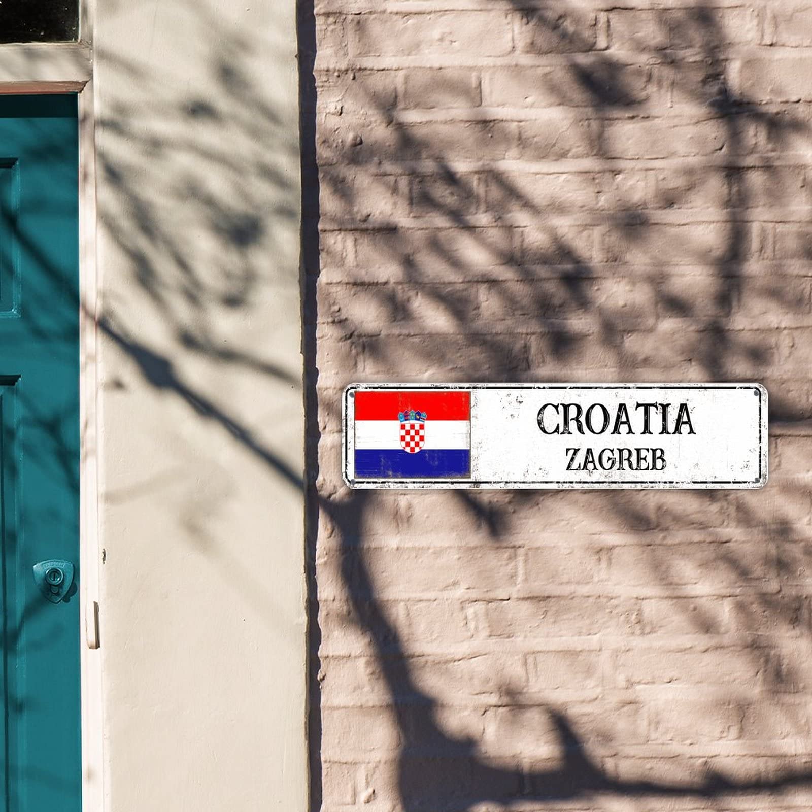 Plaque Métal Décorative Croatie - 31x15 Cm - Motif Relief Monuments Et Villes - Avec Aimants Et Trous Pour Fixation