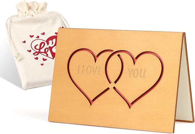 POPGIFTU Mother's Day Card, Handmade Wood Love Greeting Card, I Love You Wooden Anniversary Birthday Cards for Her Him Wife Husband, Idea Happy Anniversary, Dating, Valentine's Day Card