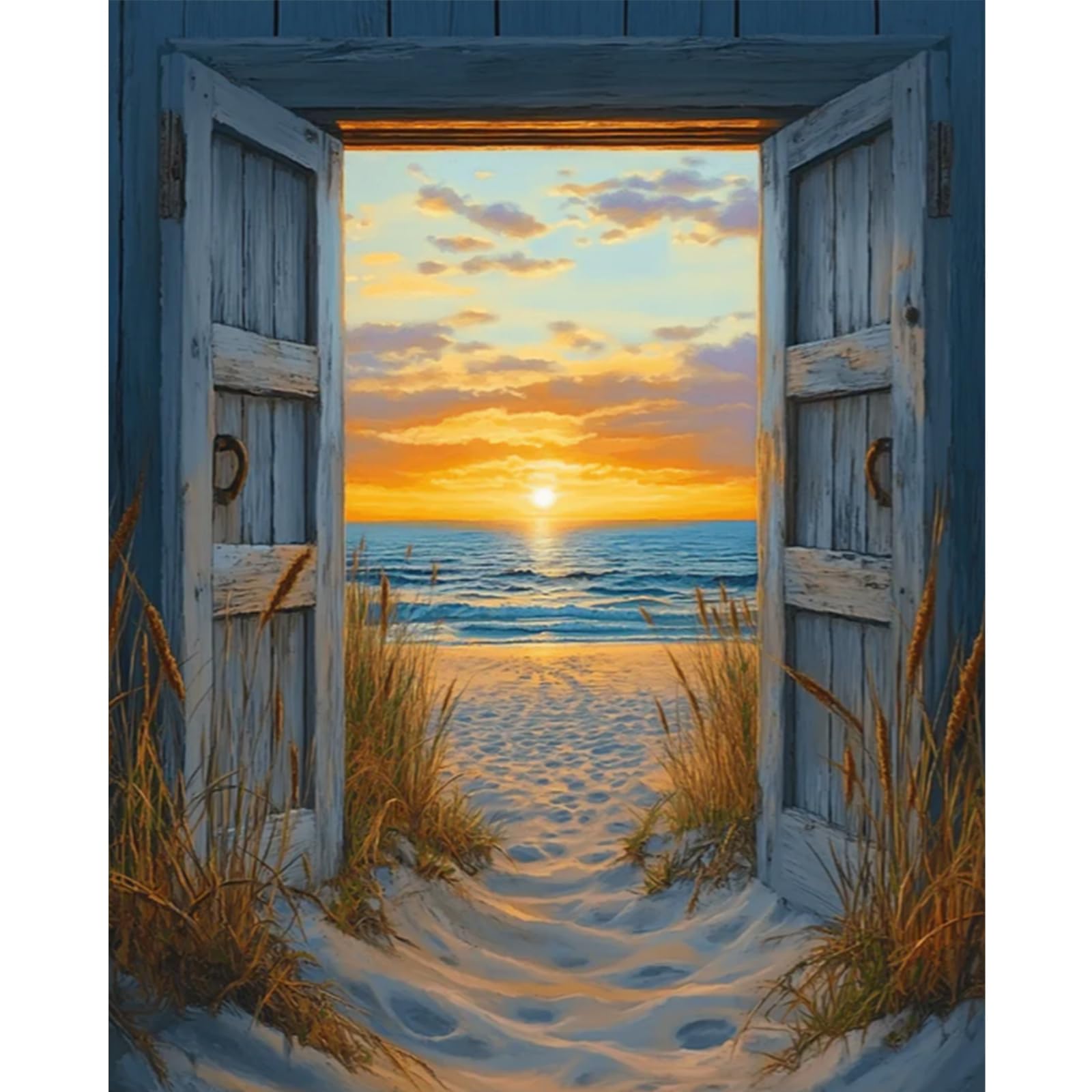 Poetrydraw Beach Sunset Gate Full 11Ct Diy Cross-Stitch Embroidery Kit 15.74X19.68in Starter Kit For Beginners & Adults Home Decor
