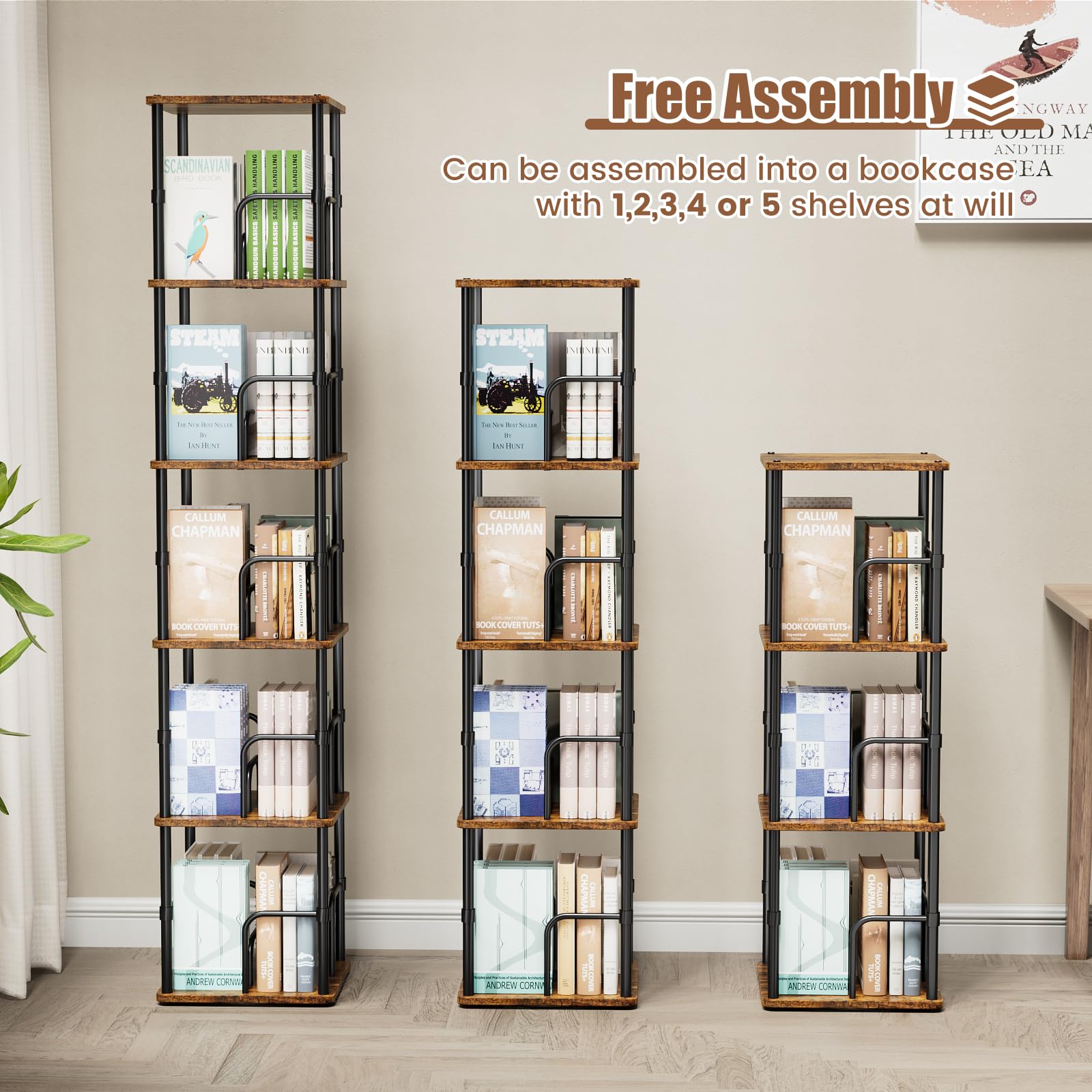 5Tier Rotating Bookshelf, 360 ° Display Stackable Spinning