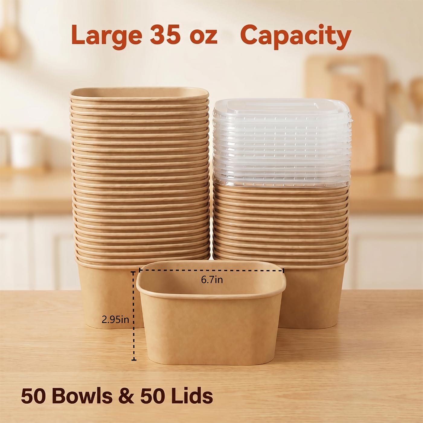 50 Pack 35oz Meal Prep Containers with Lids Food Storage Containers