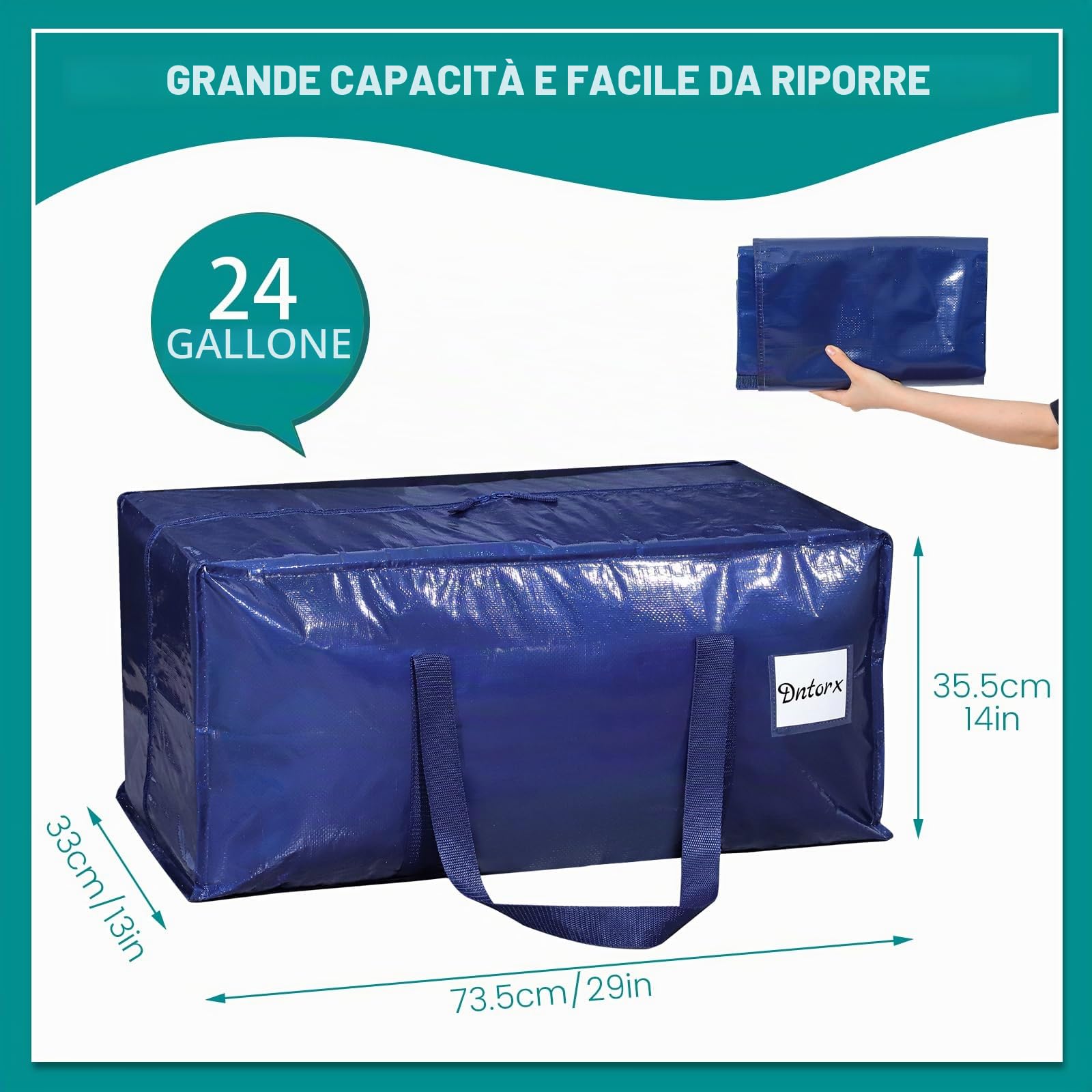 Dntorx 4 sacchetti da 90 l, Heavy Duty per traslochi, grandi con manico con chiusura lampo, pieghevole, per trasloco, campeggio, biancheria da letto, vestiti, colore blu