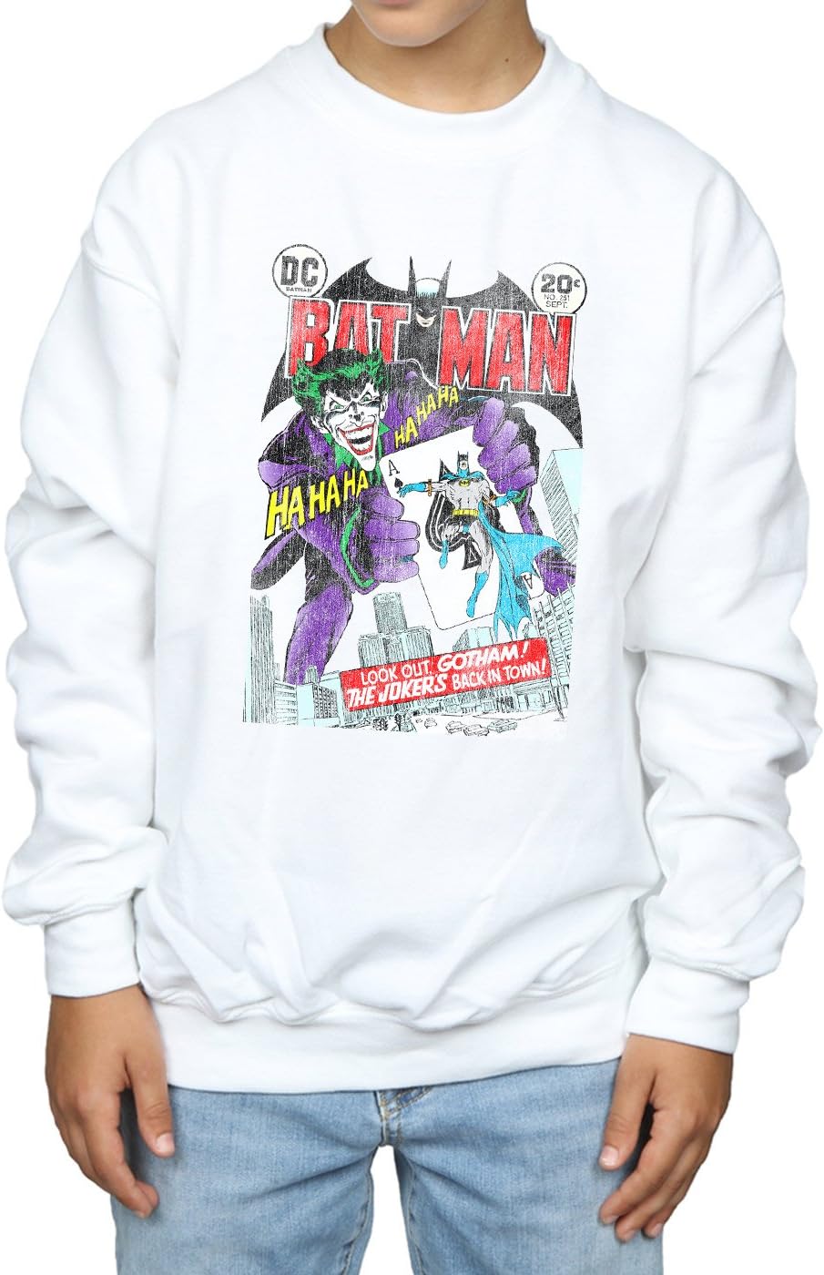 DC Comics Boys Batman Joker Playing Card Cover Sweatshirt White 9-11 Years