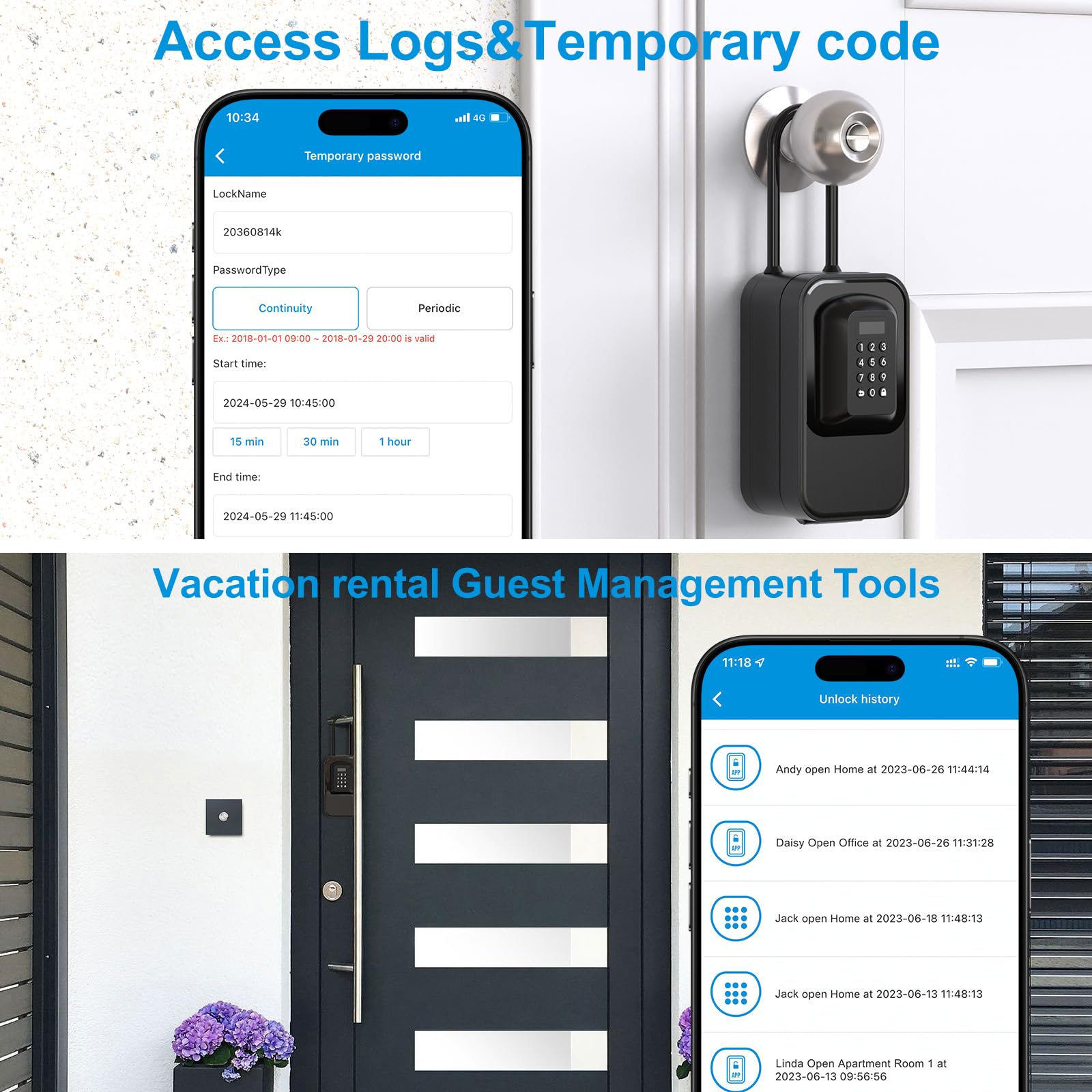 WELOCK Smarte Schlüsselbox mit Zahlencode APP Schlüssel, Schwarz | Temporäres Passwort, BLE Lock Box, IP65 Wasserdicht, Tür- und Wandmontage,für Reisen Hotel Zuhause Wohnung Hochschule